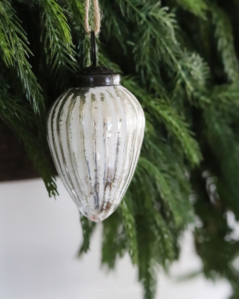 Mercury Glass Acorn Ornament Whitewashed