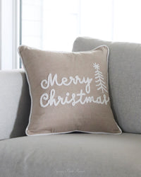 Merry Christmas Beige Cotton Throw Pillow