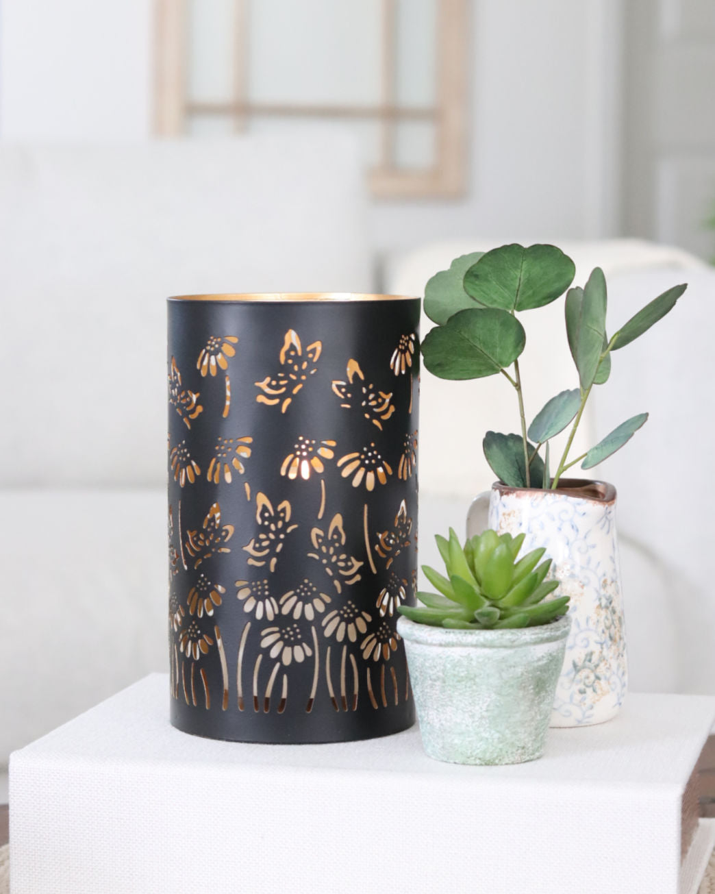 Decorative Iron Floral Cutout Candle Holder