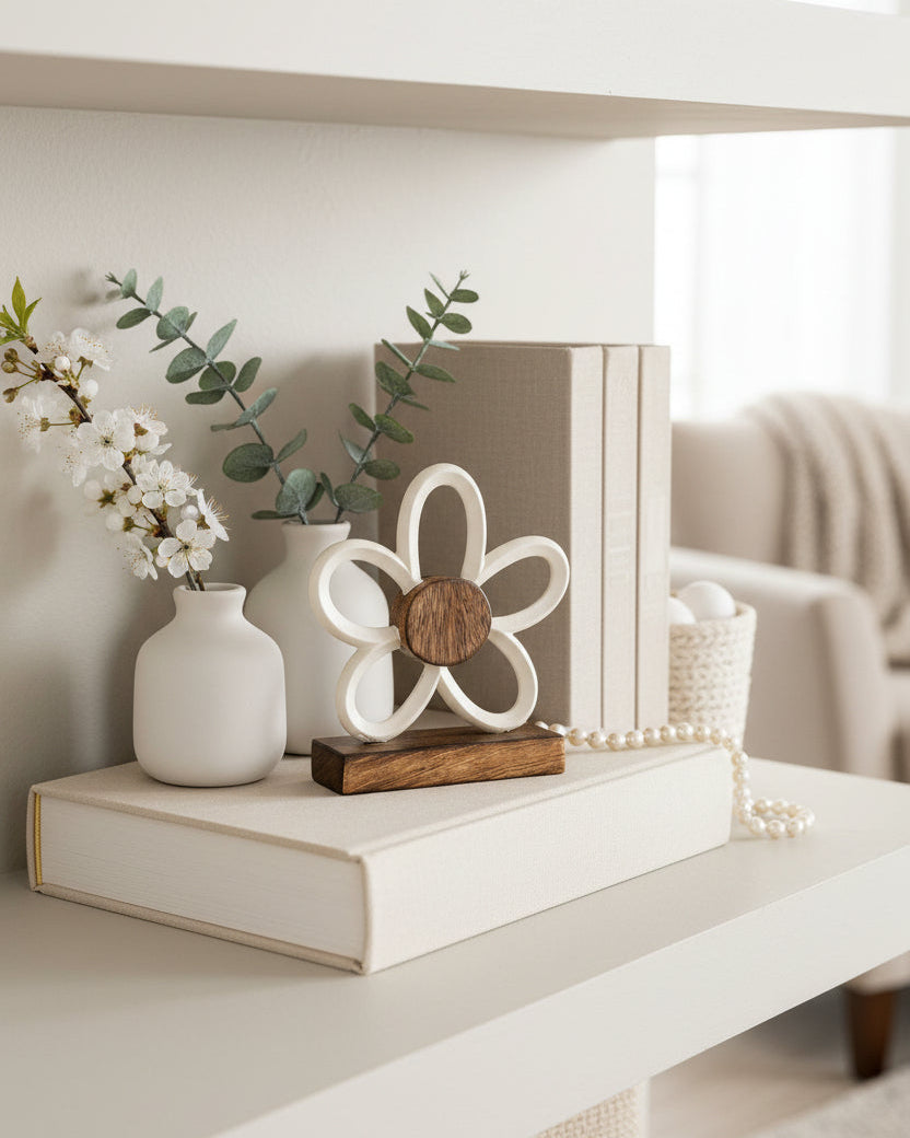 Cream Metal Daisy on Stand