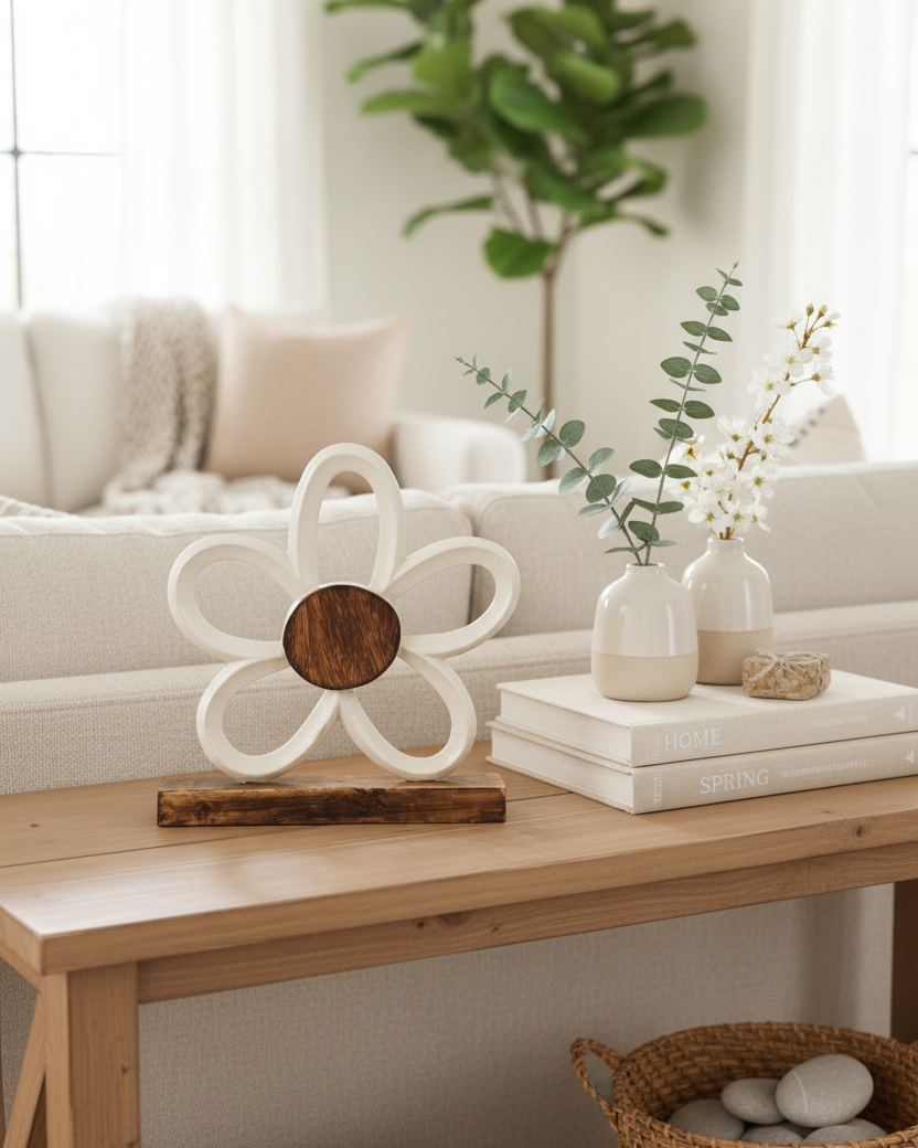 Cream Metal Daisy on Stand