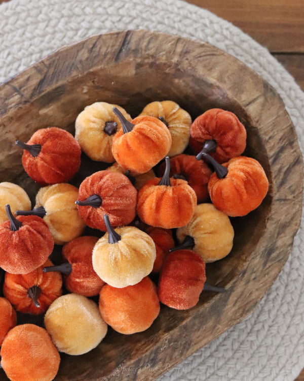 Bag of Mini Velvet Orange and Yellow Pumpkins