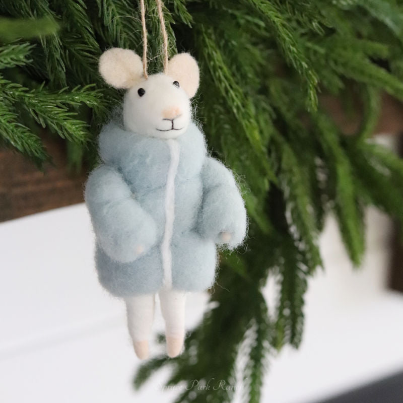 Wool Felt Mouse In Puffy Parka Ornament