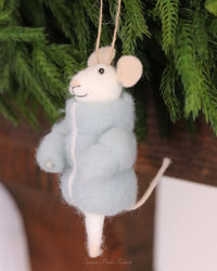 Wool Felt Mouse In Puffy Parka Ornament