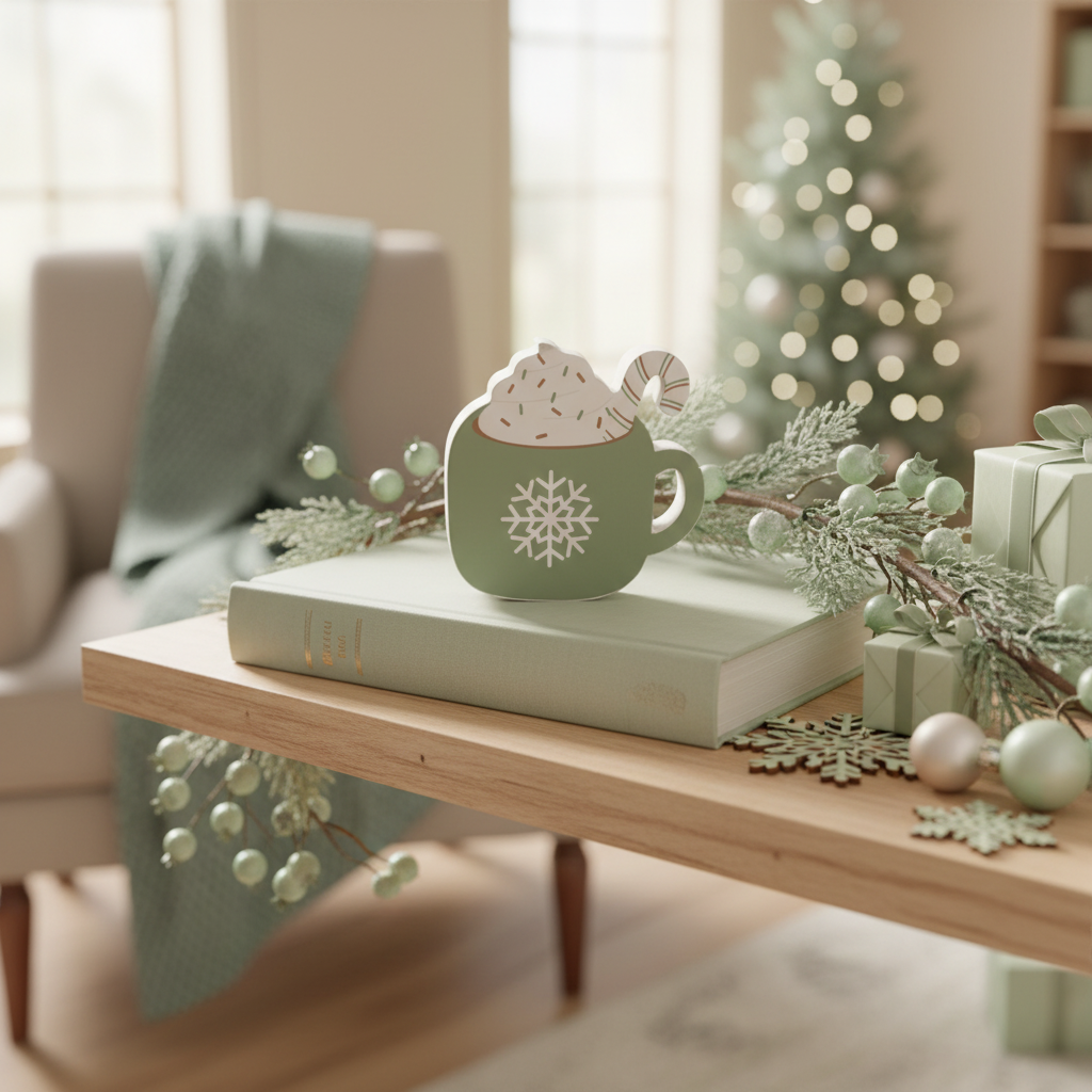 Chunky Wood Christmas Mug Sitter Green