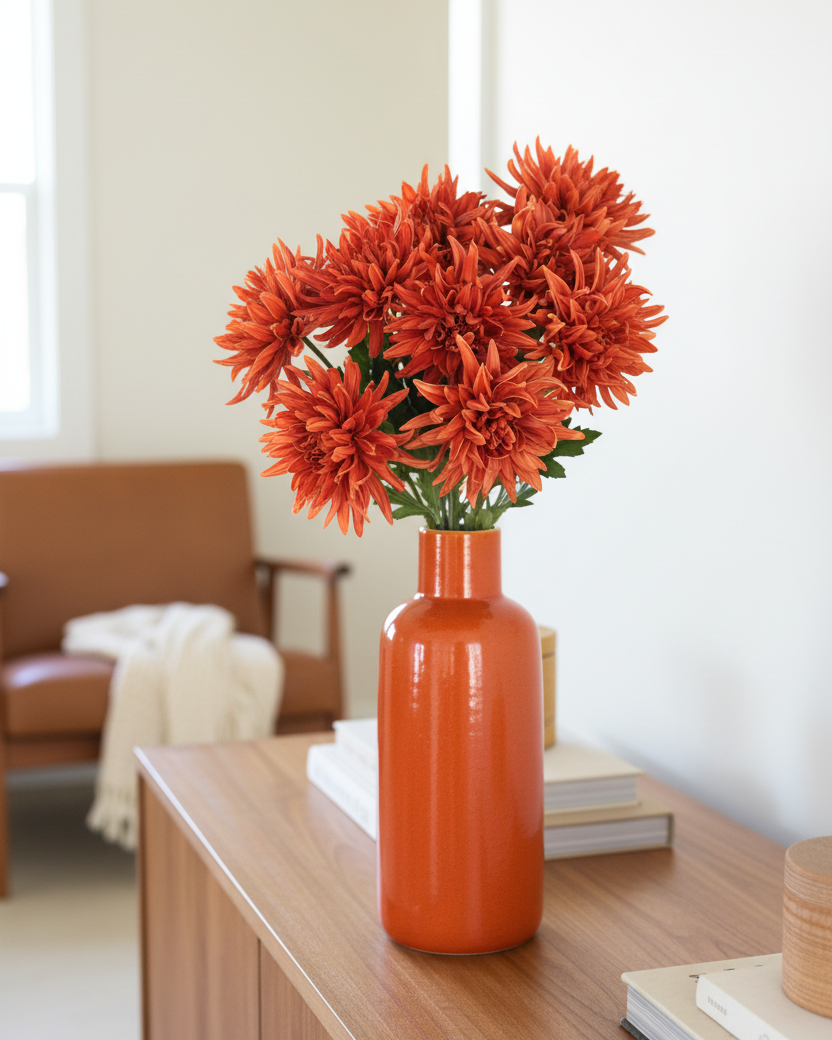 Mum Stem Orange Real Touch Large Bloom 26"