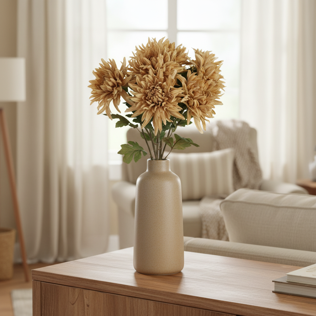 Mum Stem Tan Real Touch Large Bloom 26"