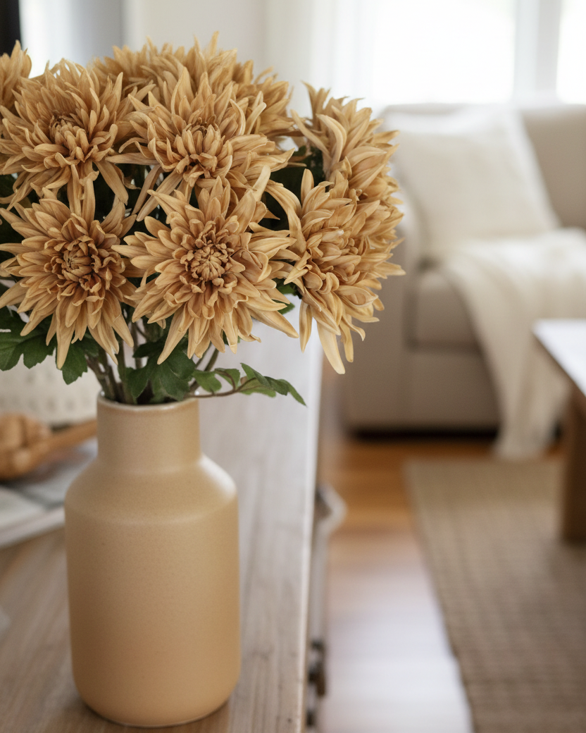 Mum Stem Tan Real Touch Large Bloom 26"