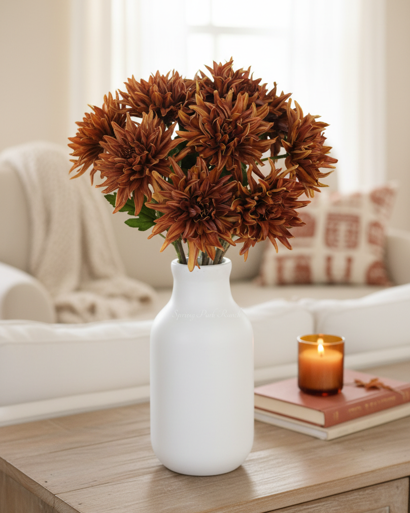 Mum Stem Brown Real Touch Large Bloom 26"