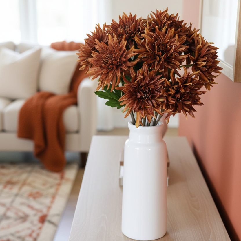 Mum Stem Brown Real Touch Large Bloom 26"