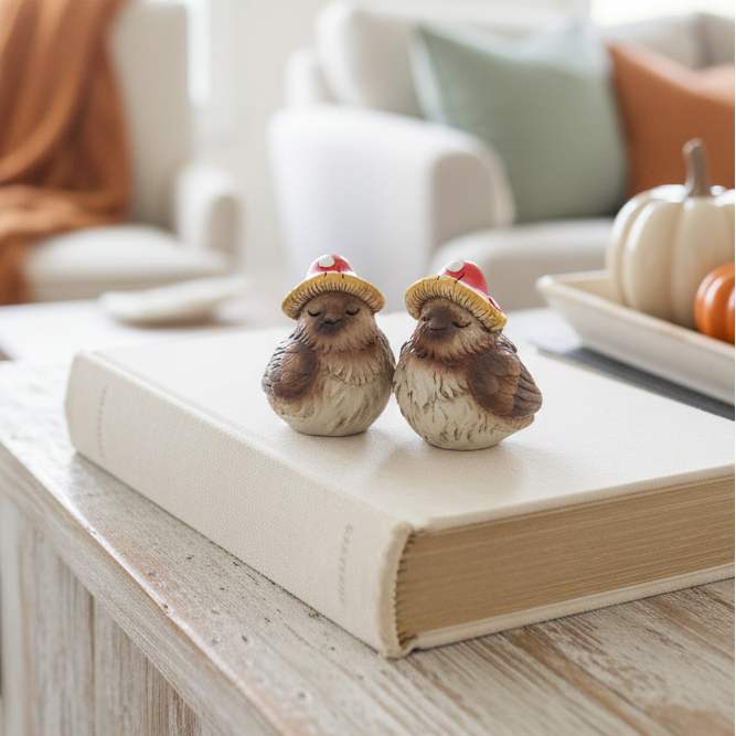 Mushroom Hat Resin Bird