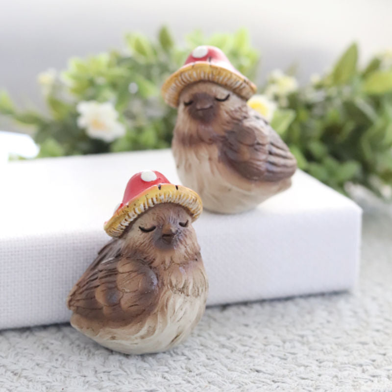 Mushroom Hat Resin Bird