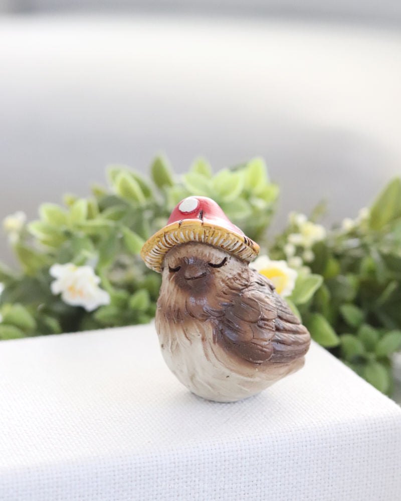 Mushroom Hat Resin Bird
