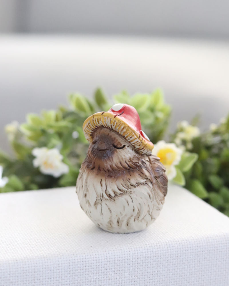 Mushroom Hat Resin Bird