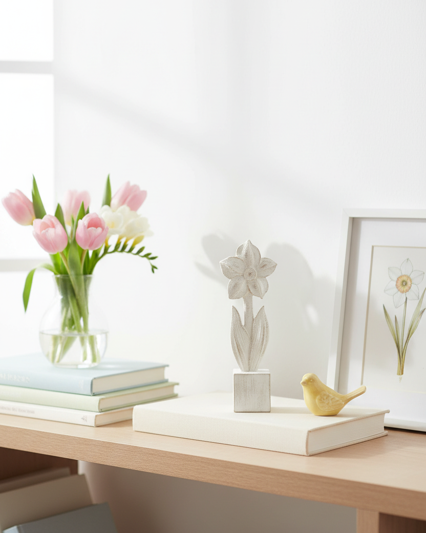 Distressed Wooden Narcissus on Block 7"H