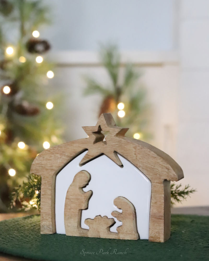 Mango Wood Enamel Layered Nativity