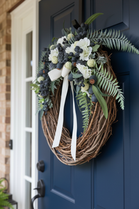 Navy Berries and Hollyhock Fern Wreath