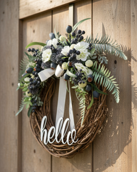 Hello Navy Berries and Hollyhock Fern Wreath