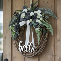 Hello Navy Berries and Hollyhock Fern Wreath