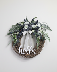 Hello Navy Berries and Hollyhock Fern Wreath