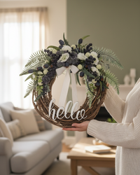 Hello Navy Berries and Hollyhock Fern Wreath