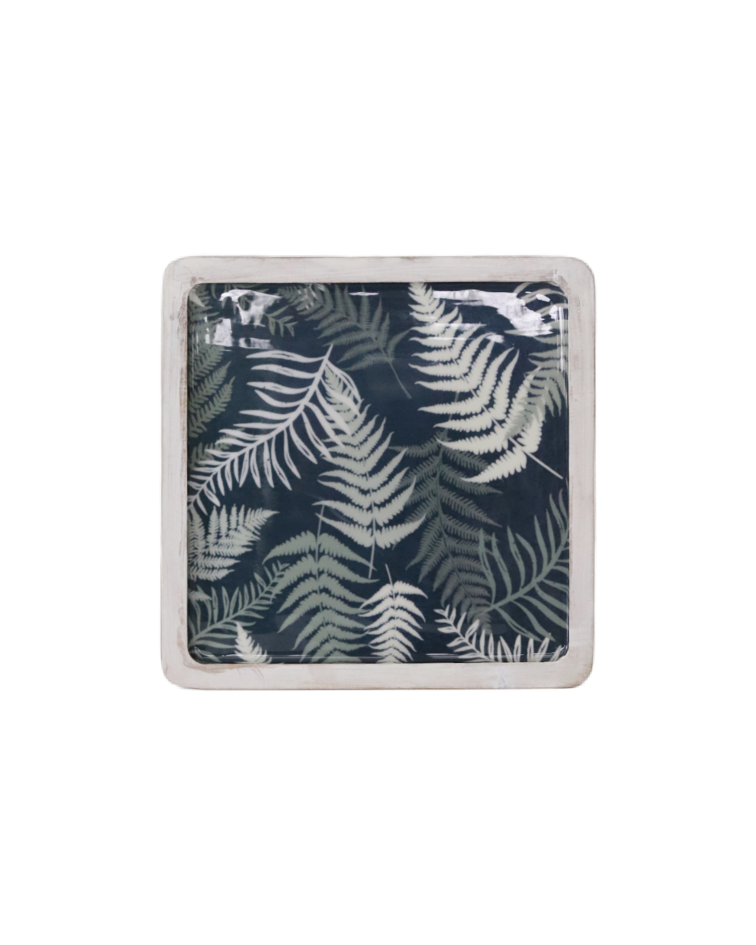 Navy Fern Enamel Wood Shallow Tray