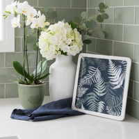 Navy Fern Enamel Wood Shallow Tray