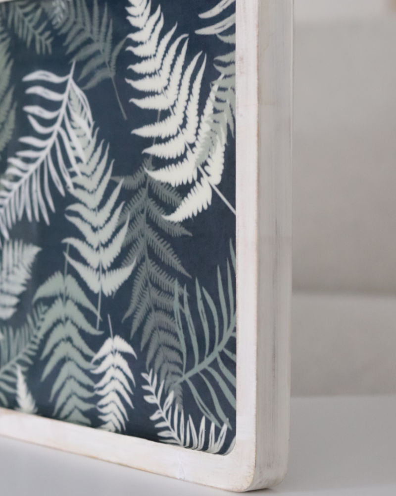 Navy Fern Enamel Wood Shallow Tray