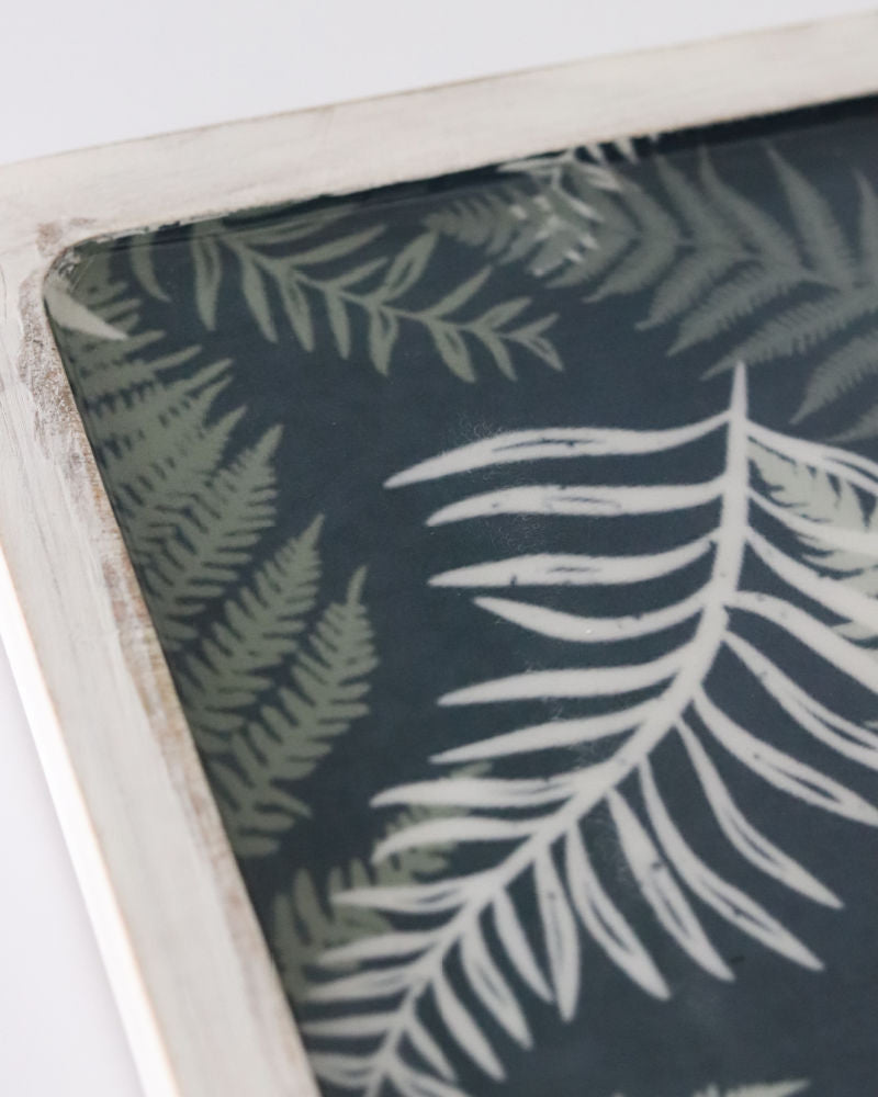 Navy Fern Enamel Wood Shallow Tray