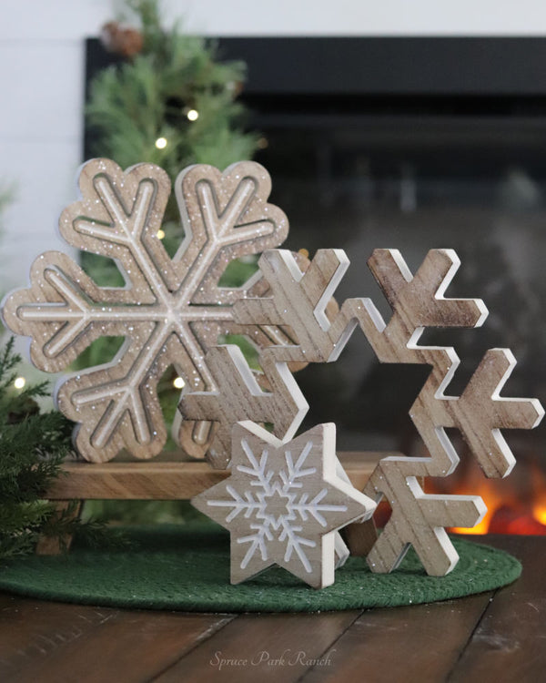 Nesting Wood Glitter Snowflake