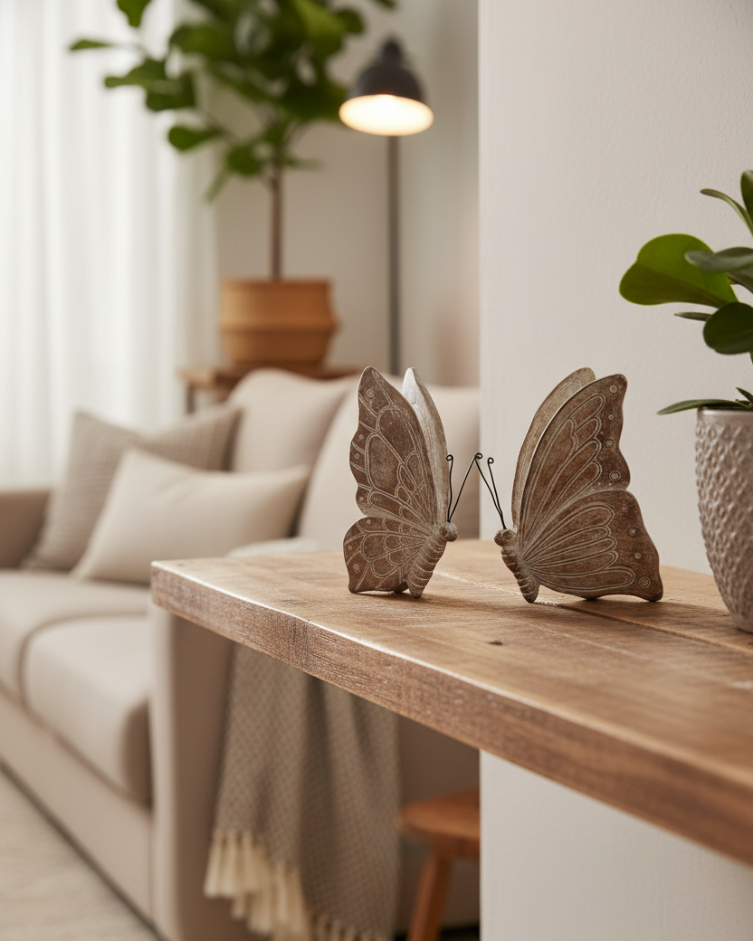 Neutral Resin Whitewashed Butterfly