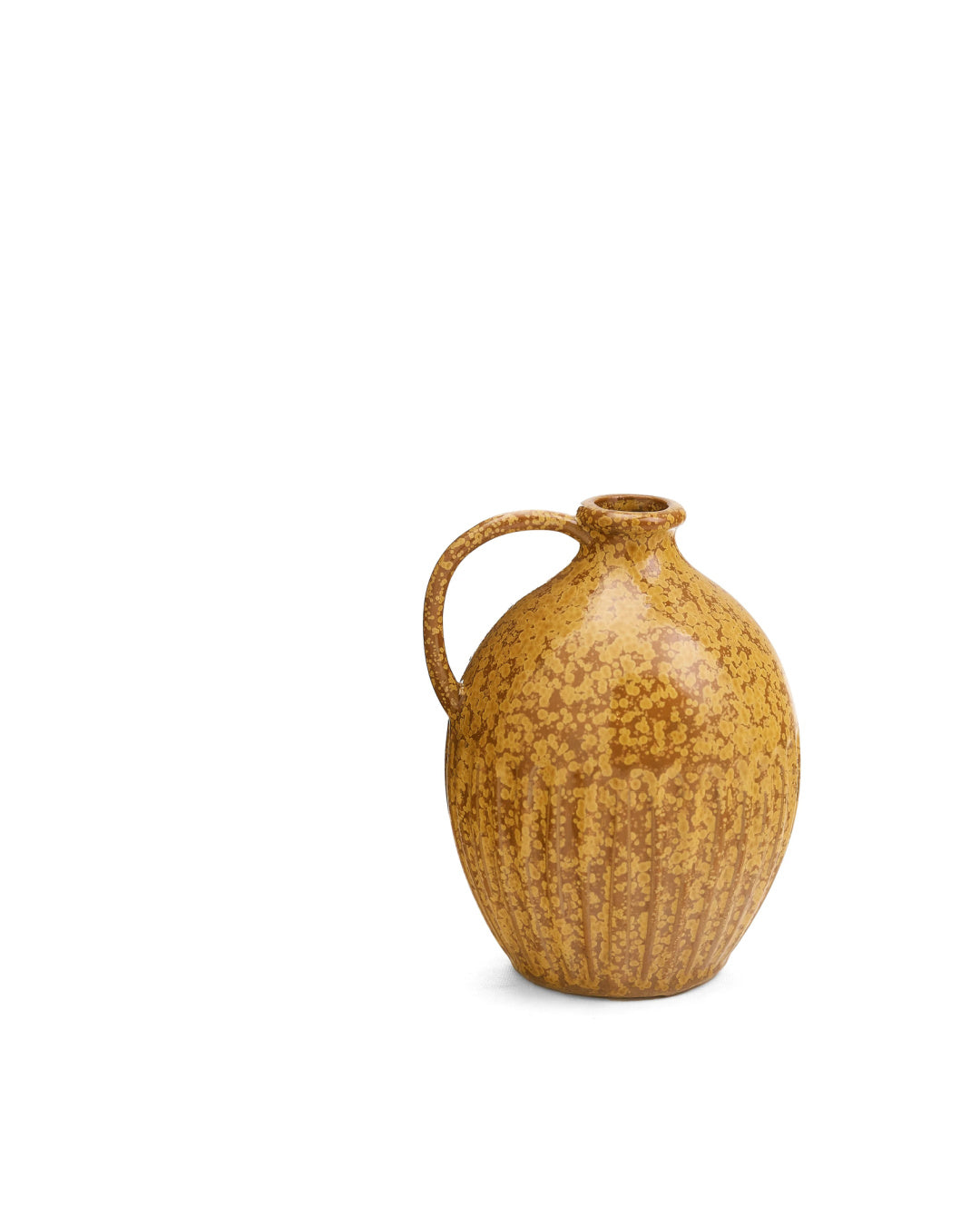 Ochre Ribbed Porcelain Vase with Handle
