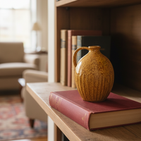 Ochre Ribbed Porcelain Vase with Handle