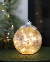Light Up Crackle Glass Tabletop Ornament Silver