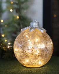 Light Up Crackle Glass Tabletop Ornament Silver