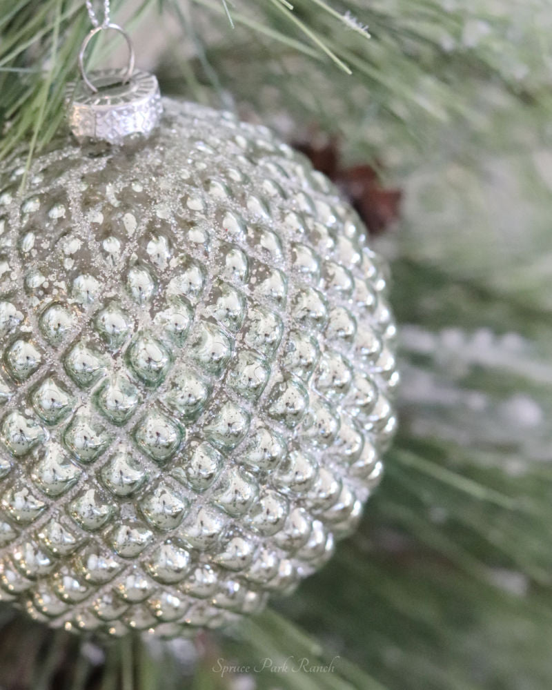 Sage Green Mercury Glass Hobnail Ornament