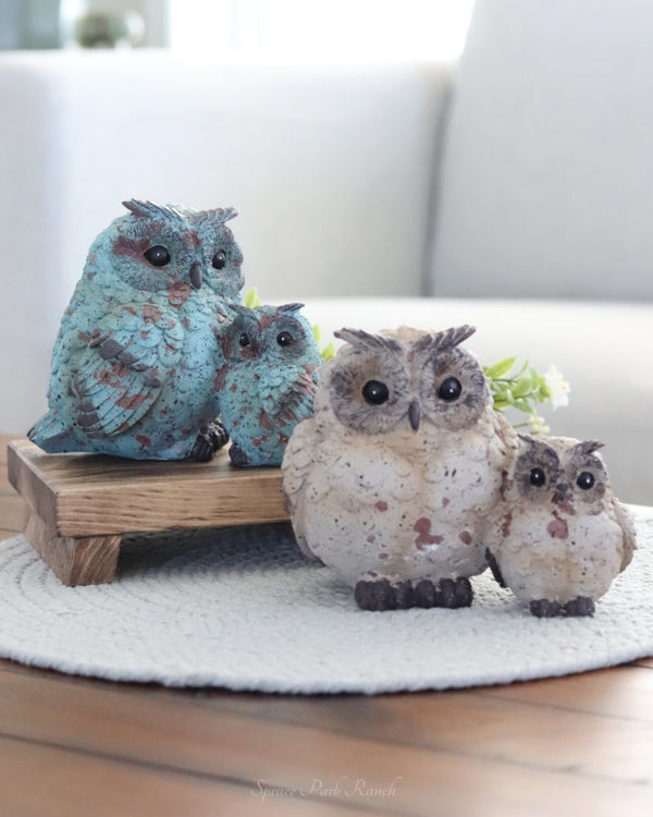Chubby Resin Owls Mother and Baby