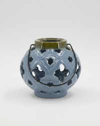 Ceramic Blue Quatrefoil Cutout Lantern