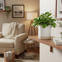 White Ceramic Vase With Handles and Natural Base