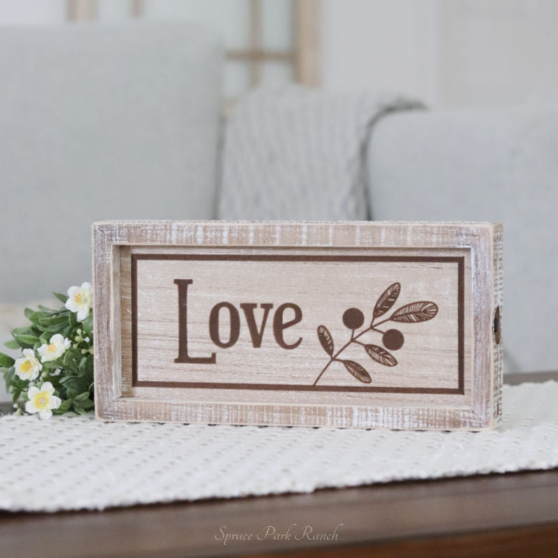 Reversible Natural Peace and Love Wood Sign