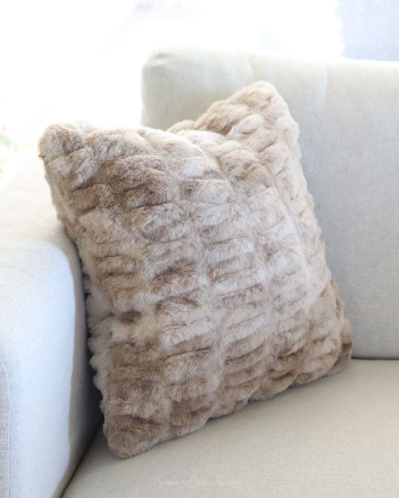 Light Brown Ribbed Faux Fur Pillow
