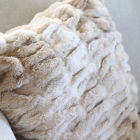 Cream and Tan Ribbed Faux Fur Pillow