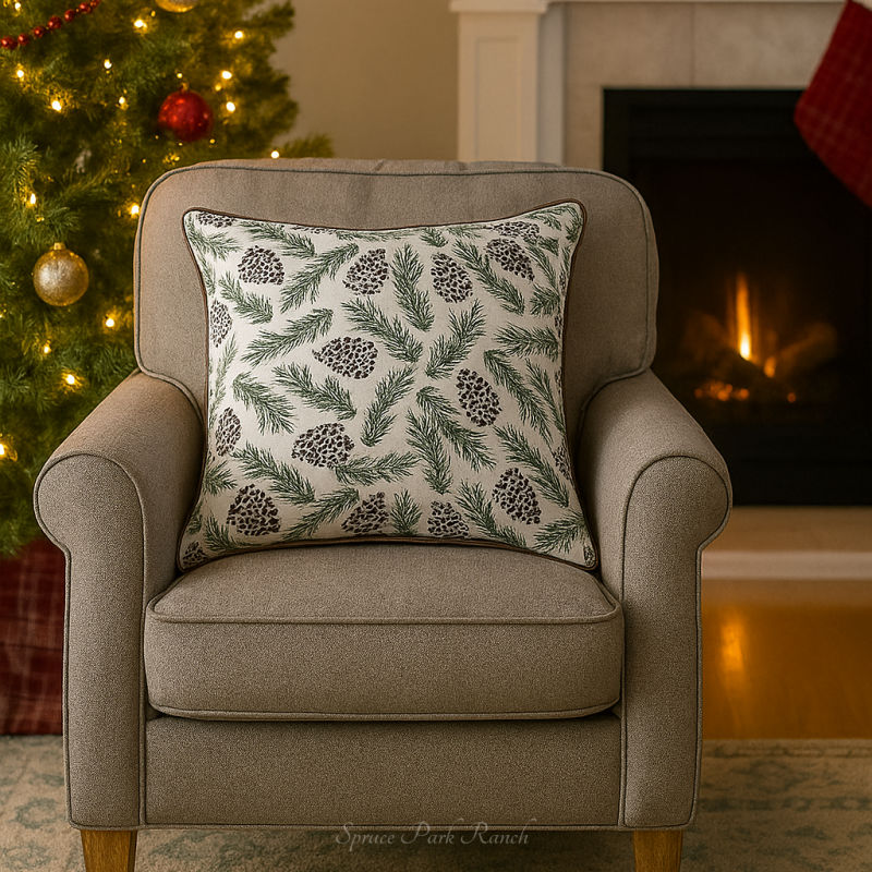Pinecone Print Cotton Throw Pillow