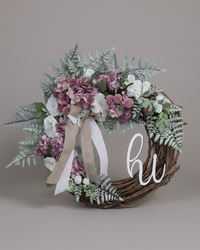 Hi Pink Hydrangea and Hollyhock Fern Wreath