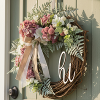 Hi Pink Hydrangea and Hollyhock Fern Wreath