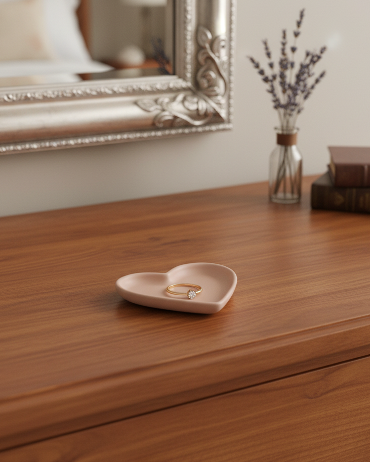 Rustic Pink Heart Trinket Tray