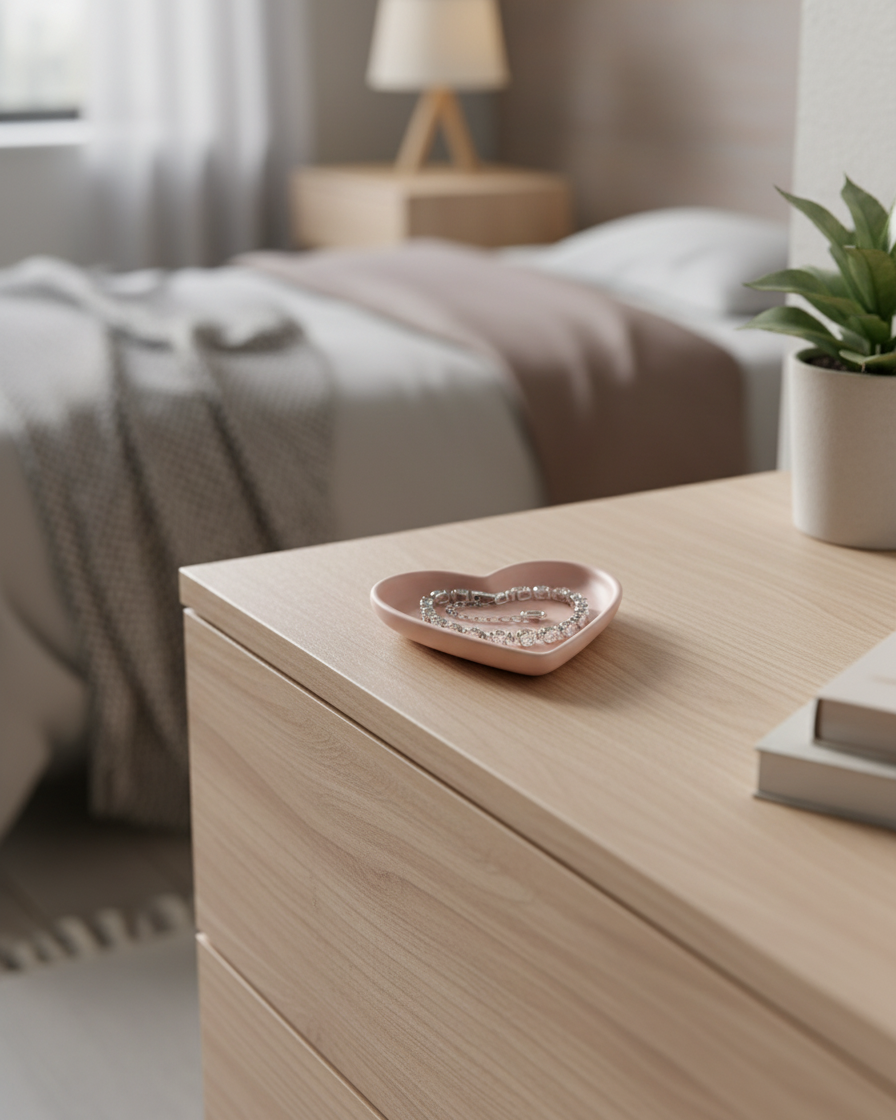 Rustic Pink Heart Trinket Tray