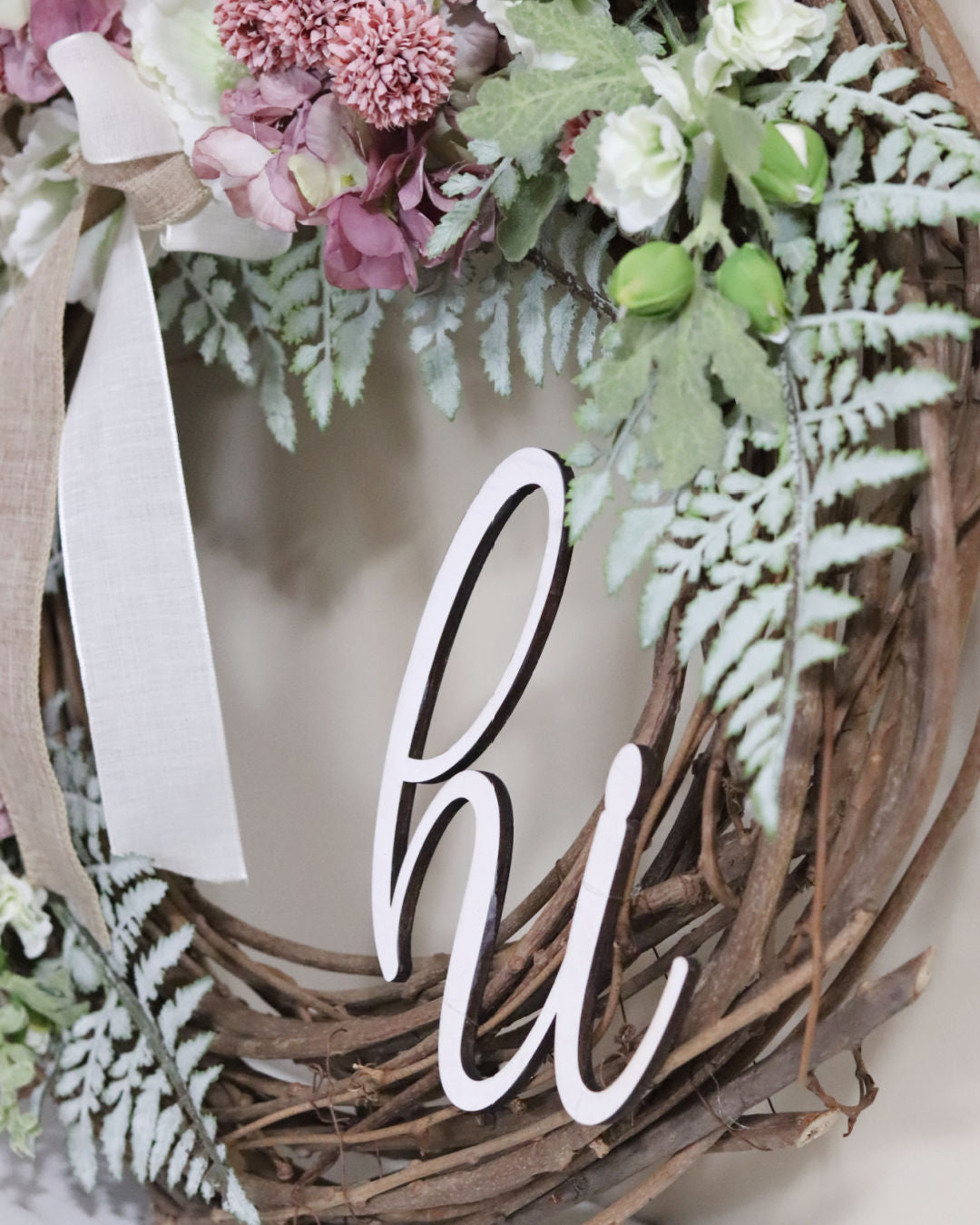 Hi Pink Hydrangea and Hollyhock Fern Wreath