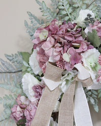 Hi Pink Hydrangea and Hollyhock Fern Wreath