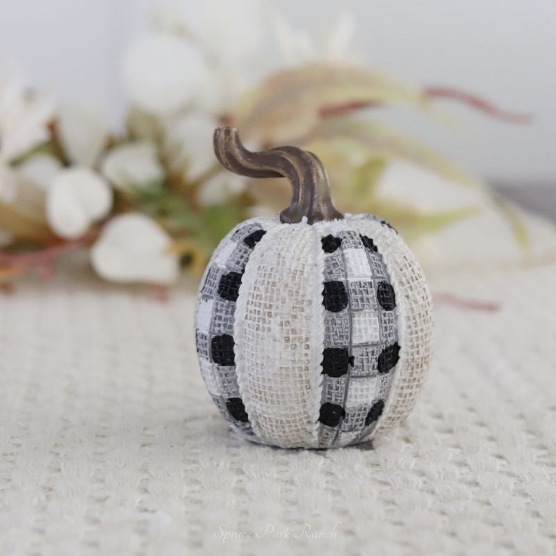Burlap and Buffalo Plaid Resin Pumpkin